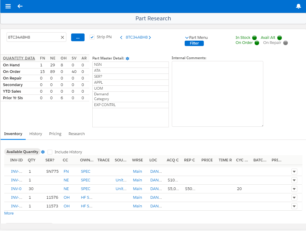 Easily view inventory